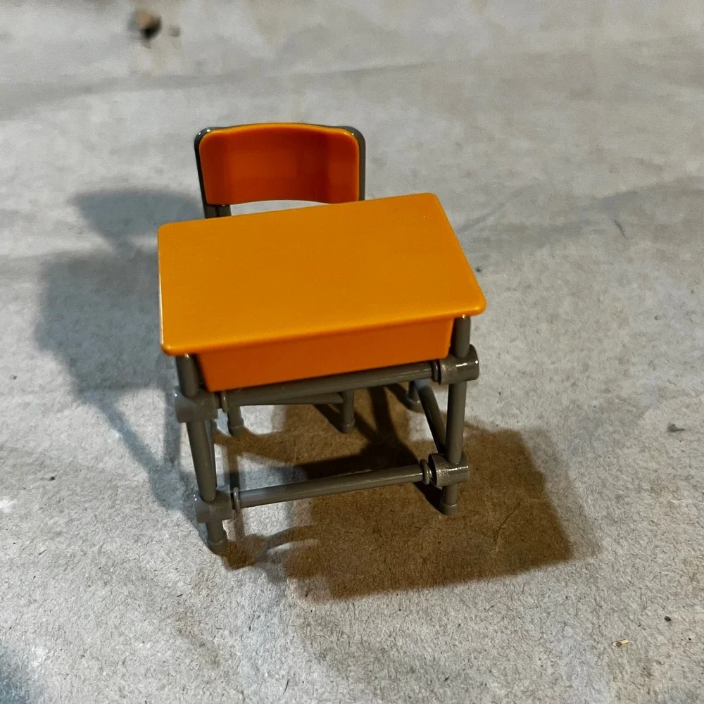 1:12 Scale Miniature School Desk and Chair Set Orange Grey Classroom